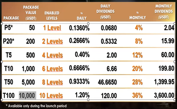 Trage Tech details of daily dividends earned